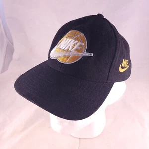 Vtg 80s 90s Nike Black SnapBack Hat Cap Wool Spell Out Swoosh Basketball OSFA - Picture 1 of 10