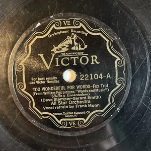 10" 78 RPM-All Star Orchestra-Too Wonderful For Words/Steppin Along/Victor 22104 - Picture 1 of 4