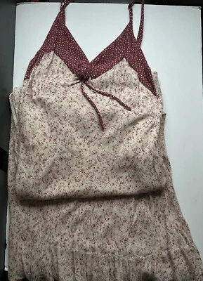 Newport News Summer Dress Long Sz 8 Mauve Ivory Ruffled Boho - Image 1 of 4