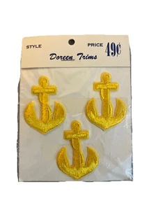 Vintage Anker Maritim Gelb Bestickt Patch 2 Stück Neu - Bild 1 von 2