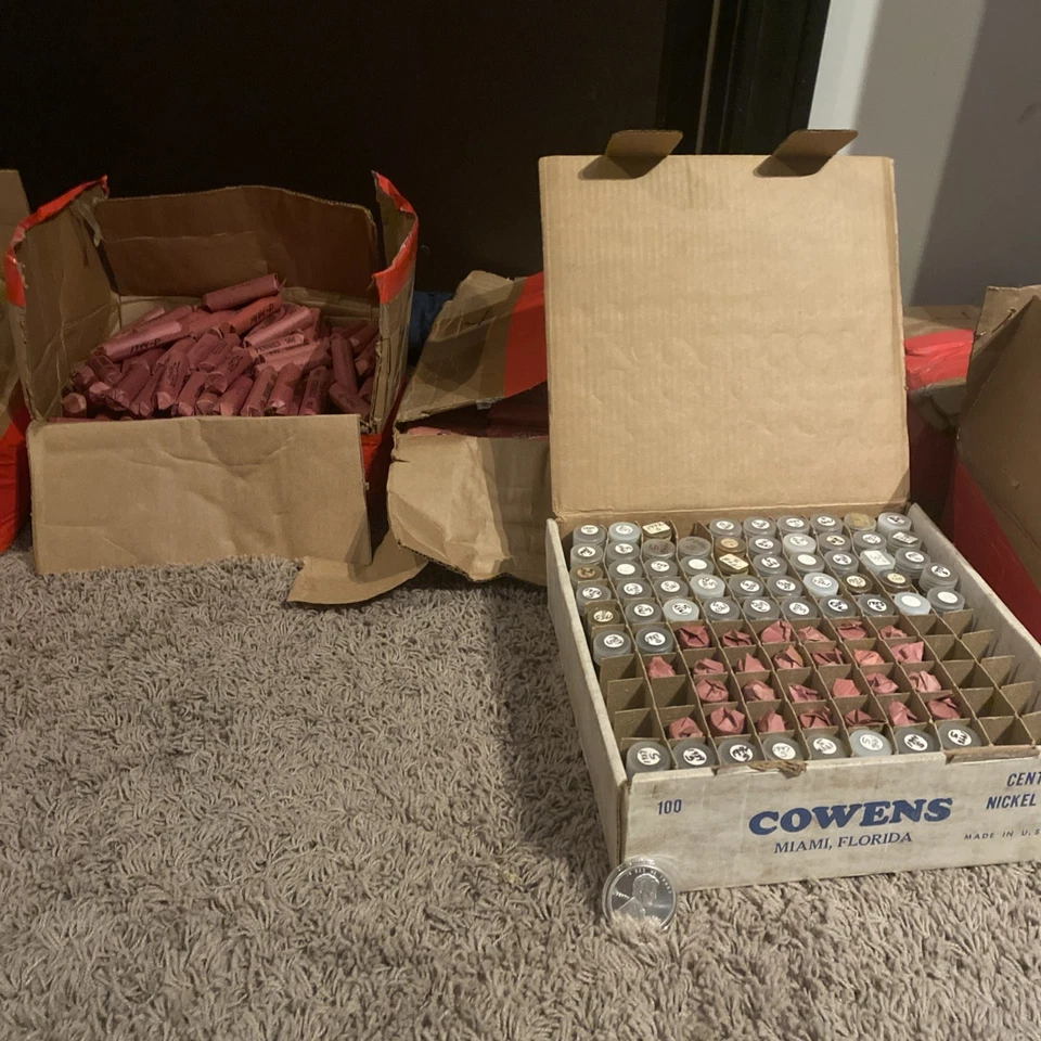 Moneda de plata de 1 oz probabilidades de caza 1 en 10 con un rollo de 50 centavos de trigo 1909-1958 Foto 1 de 4