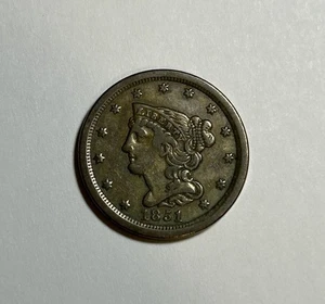 1851 Braided Hair Half Cent US Type Coin XF / AU - Picture 1 of 6