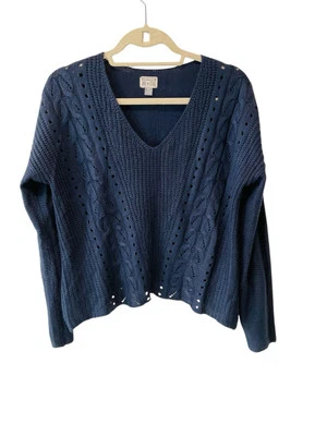 Suéter Pullover Converse One Star Tejido con Cable Cuello en V Azul Talla Mediana Foto 1 de 2