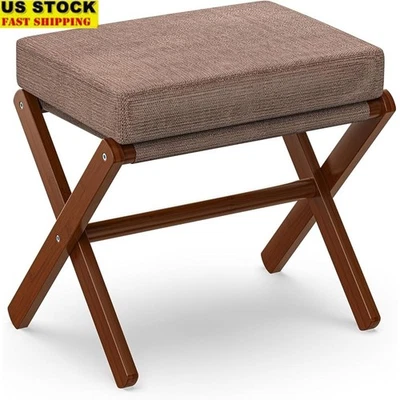 Taburete de pie plegable otomano moderno bambú X patas espuma cojín ahorro de espacio nuevo Foto 1 de 4