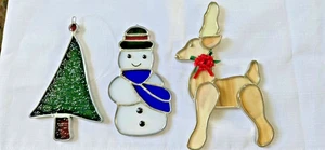3 CHRISTMAS STAINED GLASS SUNCATCHERS TREE SNOWMAN DEER 6" - Picture 1 of 7
