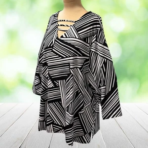 Blusa túnica SUSAN GRAVER para mujer 3X negra blanca tejida líquida con tiras escote - Imagen 1 de 10