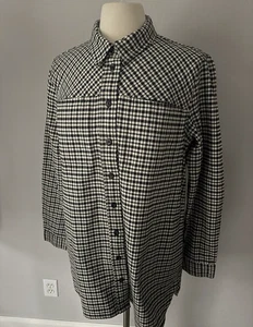 Duluth Trading Women’s Large Folklore Flannel Tunic White Black Checkered Plaid - Picture 1 of 14
