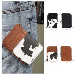 PU Leather Pocket Purse Cow Pattern Cash Wallet New Short Card Holder Unisex - Picture 1 of 7