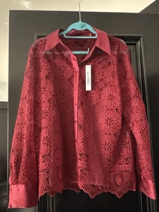 Elie Tahari NWT Women's Lace Blouse Shirt Burgundy Size XL $398.00 - Picture 1 of 8