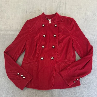 Chaqueta de Terciopelo Cache Blazer Doble Peplum Abrigo Corto Rojo Forrado Mujeres 8 Foto 1 de 4