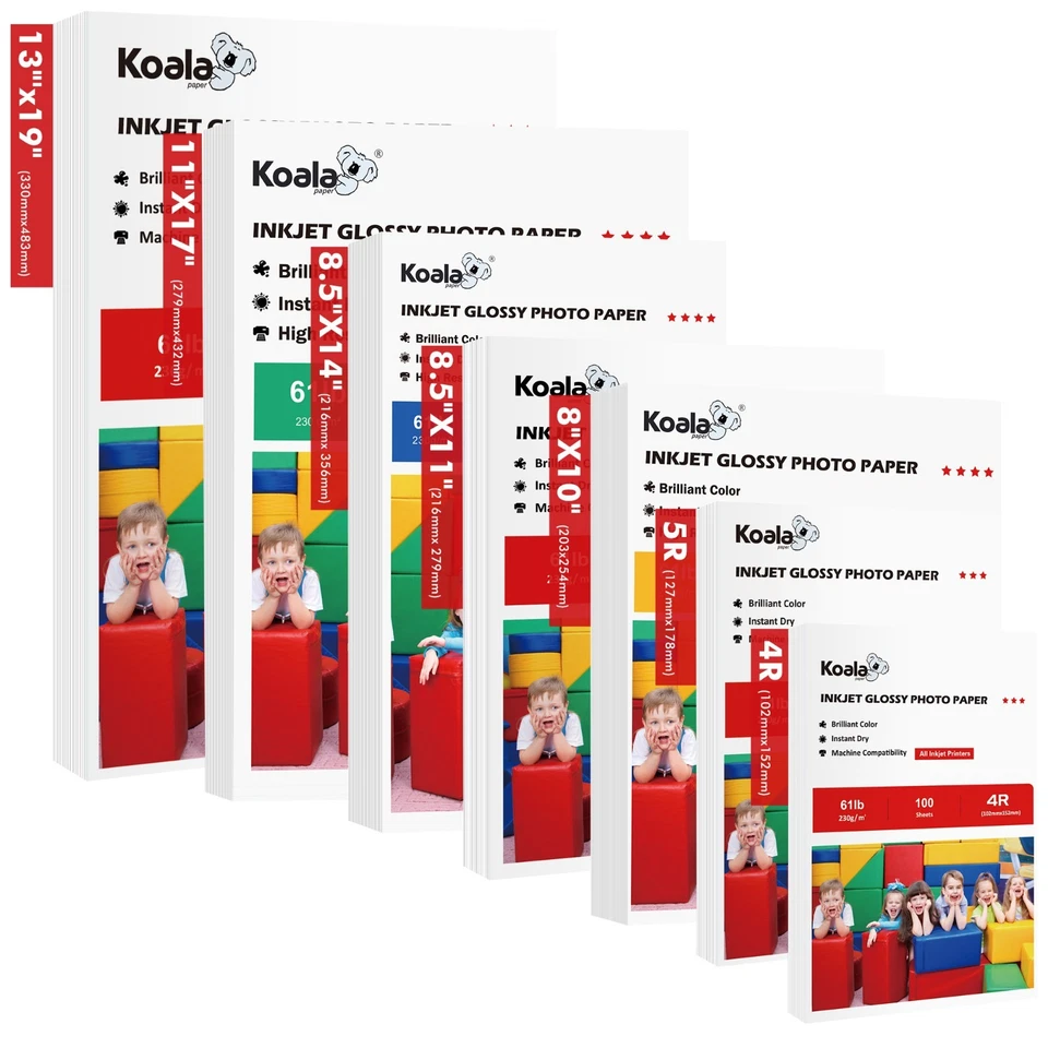 Lot Koala 61lb Glossy Photo Paper 4X6 5X7 8x10 8.5X11 11x17 13x19 Thick Inkjet - Image 1 of 4