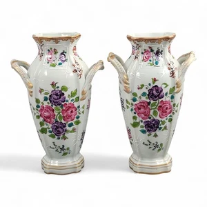 Victorian Samson Paris Pair Floral Porcelain Vases, Raised White Enamel, c.1850 - Picture 1 of 8