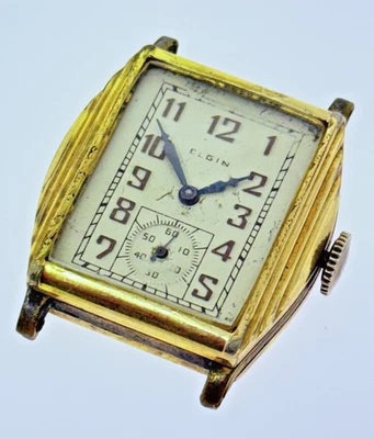 VINTAGE ELGIN STEPPED CASE MENS ART DECO WRIST WATCH FOR REPAIR - Image 1 of 4