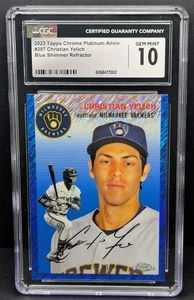 Pop 1! Christian Yelich rifrattore blu brillante /100!! Topps Chrome Platinum 2023 - Foto 1 di 2