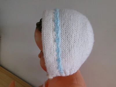 bonnet ancien enfant baigneur tricoté vintage laine, blanc,tour de tête 39cm - Photo 1/4