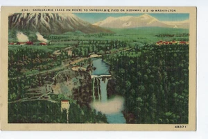 Snoqualmie Falls Highway 10 Postcard Cascades Washington Linen - Bild 1 von 2