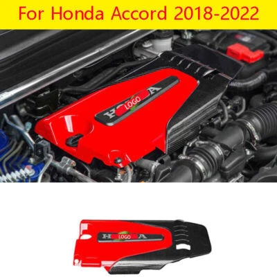 For Honda Accord 2018-22 Red+Carbon Fiber Car Front Engine Hood Bonnet Cover 1pc - Image 1 of 4