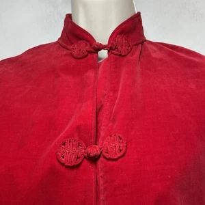 Vintage royal crown mandarin velvet jacket medium/large red frog closure - Picture 1 of 10