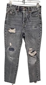 Old Navy Extra High Rise OG Straight Jeans Size 4P Petite 100% Cotton Distressed - Picture 1 of 16