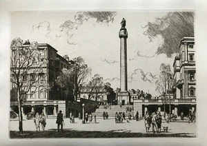 1950 acquaforte d'epoca; colonna del Duca di York, Londra di Leonard Squirrell - Foto 1 di 2