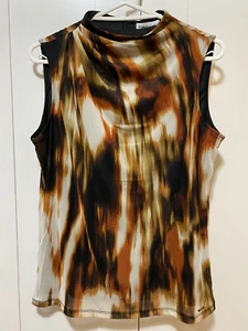 Neu mit Etikett Calvin Klein ärmelloses Netztop mit Reißverschluss hinten gefüttert Print Gr. S braun/hellbraun - Bild 1 von 13