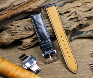 Real Black Lizard Leather Watch Band Silver Buckle Custom Watch Strap Handmade - Picture 1 of 8
