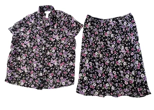 Vintage Jones New York Sport Women's Skirt Set 2 Piece Floral Silk Size 14 - Picture 1 of 14