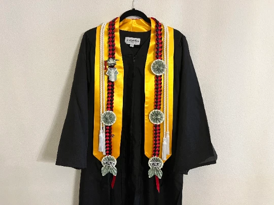 Graduation Ribbon Lei Class of 2026 Pick 2 COLORS w/Flower/Cap/Gown Origami Lei - Image 1 of 4