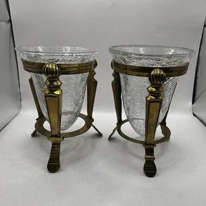 2er Set Vintage Retro Messing & Crackled Glas Windlicht/Teelicht Kerzenhalter - Bild 1 von 8