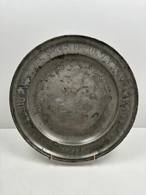Ancien Plat en Etain 1847 François BECHIN Roi Société de La Paix Annoeullin Nord - Photo 1/4