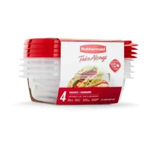 Rubbermaid TakeAlongs 2.9 Cup Square Food Storage Containers, Set of 4, Red USA - Picture 1 of 3