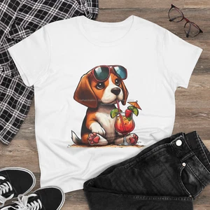 Camiseta Digipups Beagle Cachorro Perro Diversión Al Sol Tropical Playa Bebida Damas - Imagen 1 de 3