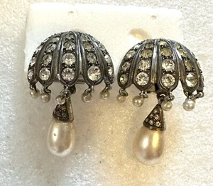 Art Deco Depose French Paste W/ Pearl Earrings France - Picture 1 of 8