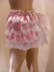 ADULT BABY SISSY PINK SATIN FRILLY BUM DIAPER COVER PANTIES FANCYDRESS COSPLAY - Picture 1 of 8