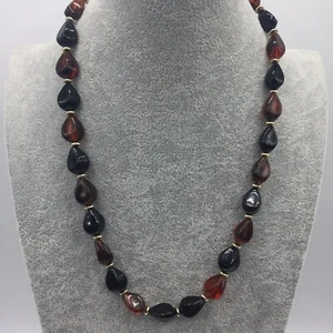 Vintage Black Amber Alternating Teardrop Plastic Bead Necklace Layering 22" Long - Bild 1 von 6