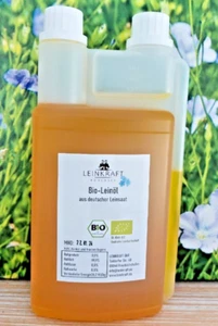Bio-Leinöl 1 Liter Premium 100% rein, kaltgepresst für Pferde & Hunde Barföl - Bild 1 von 4