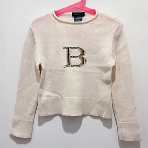 Burberry Kids White Knit Sweater Long Sleeves Checkers Logo Size 4Y - Picture 1 of 5