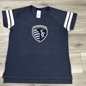 Kansas City Sporting T-Shirt Women's XL Navy Blue Heather ATH Short Sleeve New - Picture 1 of 7