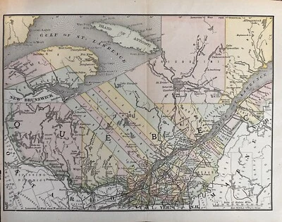 Quebec (1891) Original Map, Lithograph, Educational Publishing, Ontario, Maine Foto 1 de 2
