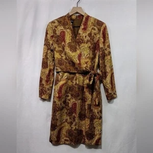 Vintage Donna Morgan 100% Silk Floral Paisley Dress Women's 6P Brown Boho Retro - Picture 1 of 9