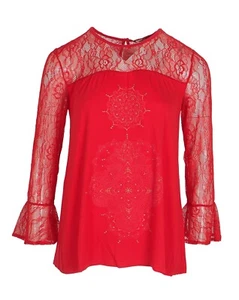Desigual Women's Blouse Size XS Lace Trim Bell Cuffs - Picture 1 of 7