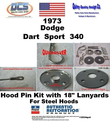 1973 Dodge Dart Sport 340 18" kit de pinos de capô de aço novo MoPar EUA - Imagem 1 de 2