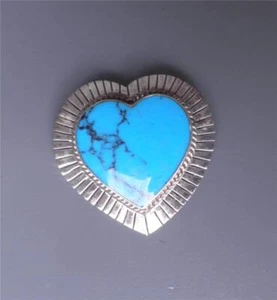 MEXICO .925 Sterling Silver + TURQUOISE Pin HEART - Picture 1 of 4