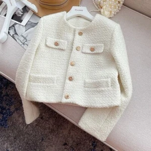 Koreanische schicke Damen-Tweed-Basic-Jacke mit Knopfleiste - Bild 1 von 8