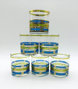 6er Set Vintage George Briand MCM 8 Unzen grün blau Kaiserin gold bemessen Glasbecher - Bild 1 von 21