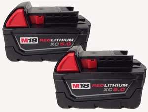 (2) MILWAUKEE 48-11-1850 or M18B5 18V RED LITHIUM LI-ION BATTERIERS - Picture 1 of 4