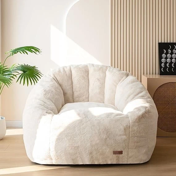 Giant Bean Bag Chair, Oversized Bean Bag Couch, Beige - Image 1 of 1