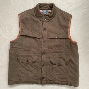 Vintage Polo Ralph Lauren Thick Leather Trim Cotton Flannel Lined Vest XXL - Picture 1 of 11