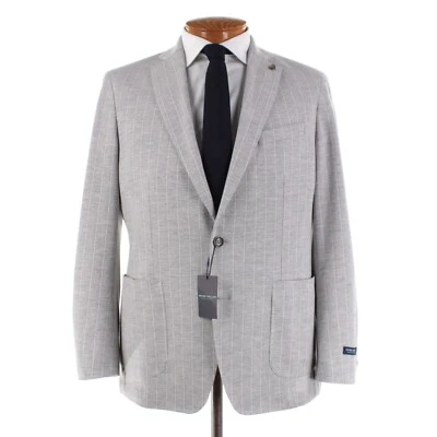 Peter Millar NWD Wool / Cotton Sport Coat Size 44R In Gray Striped Melange - Image 1 of 4