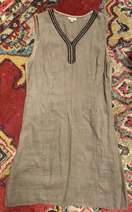 Vestido Lina Tomei 100% Lino Lino Talla L Italia Cuello Cuentas Sin Mangas Minimalista - Imagen 1 de 6